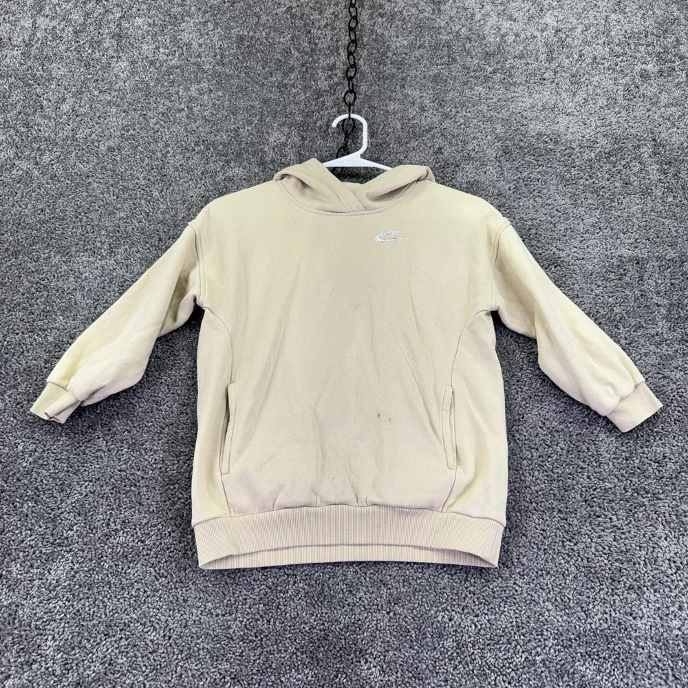 Nike Hoodie Womens XS Beige Fleece Pullover Pockets Small Swoosh Logo Casual